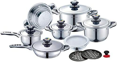 Set da cucina Batteria Pentole 16 pezzi PROFESSIONALE Royalty Line Switzerland, acciaio inox 18/10