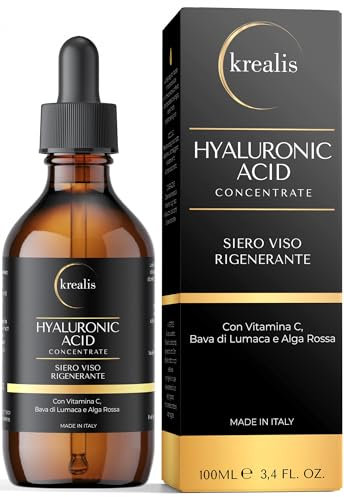 KREALIS •100ml• Siero Viso Acido Ialuronico PURO, Siero Vitamina C, Con Bava Di Lumaca E Alga Rossa, Siero Idratante Ideale Come Crema Contorno Occhi Antirughe E Occhiaie, Made In Italy