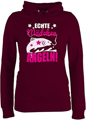 Pullover Damen Hoodie Frauen - Hobby Outfit - Echte Mädchen angeln Fisch - L - Burgundrot - angelbekleidung angelpullover angel hoddys fishing+hoodie fischerei hoddies fishing fischen hoody