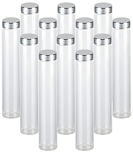 gouveo 12er Set Gewürzgläser 150 ml Tube mit Schraubdeckel silberfarben - Kleine zylinderförmige Gläser mit Schraubverschluss - Leere Aufbewahrungsgläser für Kräuter, Kosmetik, Bastelzubehör