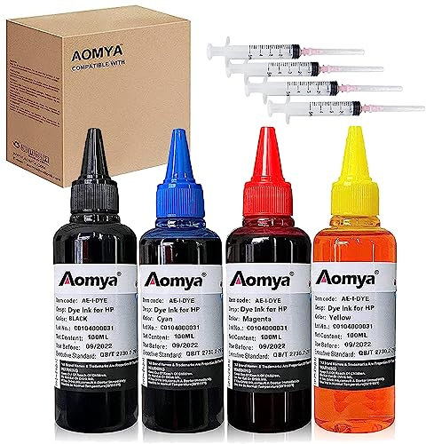 400ml Tinten-Nachfüllset, 4 x 100ml, kompatibel mit HP 901XL 301XL 302XL 303XL 304XL 305XL 307XL 301 302 303 304 305 307 Drucker,nachfüllbar,CIS CISS System mit 4 kostenlosen Spritze,4 Farbe B/C/M/Y