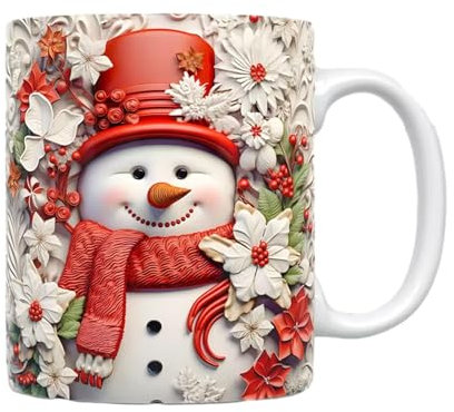 HUNYA Taza de Cerámica Navideña, Taza Navideña de Muñeco de Nieve, Taza de Café Navideña con Muñeco de Nieve de Papá Noel, Taza de Café Navideña de 350 Ml, Decoración del Hogar