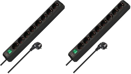Brennenstuhl Eco-Line Steckdosenleiste 8-Fach (Steckerleiste mit erhöhtem Berührungsschutz, Schalter und 3m Kabel) schwarz (Packung mit 2)