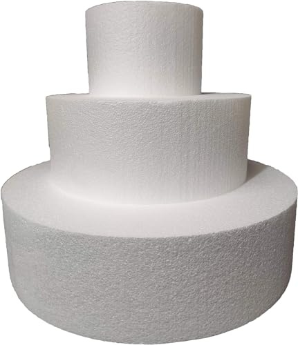 Generico Set 3 Piani Polistirolo, Disco Polistirolo Rotondo Ø 15-25-35 H 10 cm per Torte finte Compleanno, Battesimo, Nascita, Comunioni