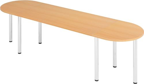 bümö Konferenztisch oval 280x80 cm großer Besprechungstisch in Buche, Besprechungstisch mit Chromfüßen, Meetingtisch für 8 Personen, Tisch für Besprechungsraum & Meeting
