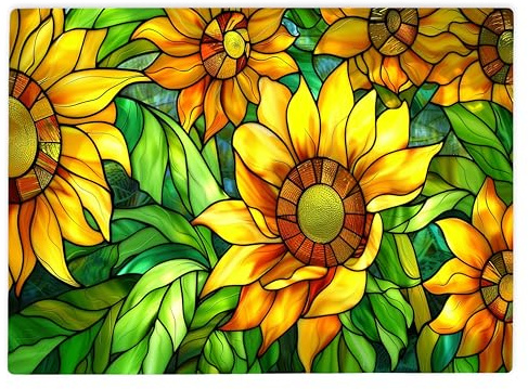 Shopagift Stained Glass Yellow Daffodils Glass Chopping Board Large Kitchen Worktop Saver 39cm x 28cm