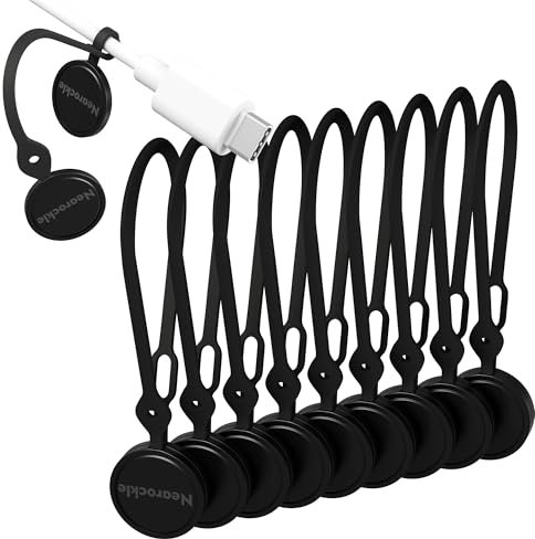 Nearockle 10pcs Reusable Magnetic Cable Ties, 7.3 N52 Strong Magnet Cable Clips Cord Organizer, Black