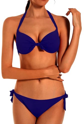 EONAR Bikiniset för kvinnor, badmode, nackstöd, push-up, bikinitopp, justerbar sidobindning, tvådelad dambaddräkt, tvådelad baddräkt, Db, XL