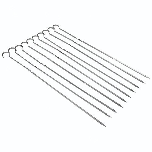 10 brochetas de brocheta para asar a la parrilla, brochetas de kebab largas y planas de acero inoxidable de 15,7 pulgadas, brochetas de barbacoa de metal para carne, camarones,