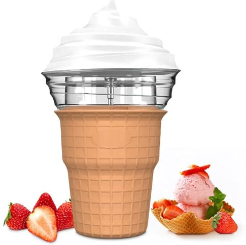Ice Cream Maker Machine, 450ML Automatic Mini Fruit Soft Ice Cream Machine, Home DIY Household Soft Serve Ice Cream Machine, Simple One Push Operation, for Home, Bar, Cafe, Dessert, Frozen Yogurt(Brow