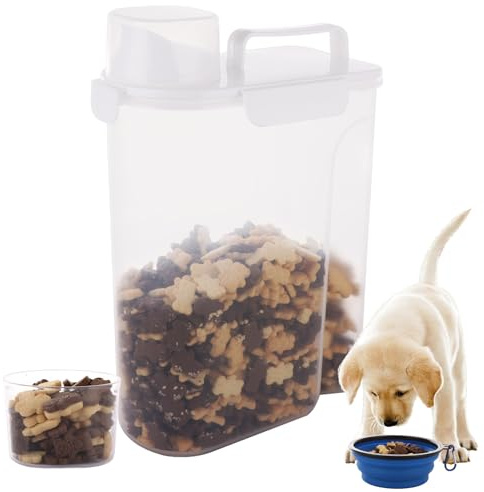 LOPYXBR 5L Dog Cat Food Storage Container 5L Pet Food Storage Container with Lid Plastic Dog Food Bin with 650ML Silicone Bowl for Dry Food & Dry Feed