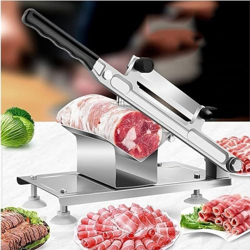 KLYDBMYT Manueller Gefrorenes Fleischschneider, Edelstahl-Fleischschneider, einstellbare Dicke 0,2–8 mm, geeignet für Rindfleisch, Lammrollen, Gurkenscheiben, Karottenscheiben