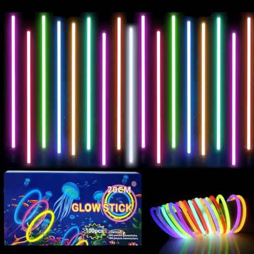 100 Bracelet Fluorescent Lumineux Multicolore Enfant Adulte,Bâtons Fluo avec 100 Connecteurs,Lunettes Fluo Bracelets Fluorescents pour Halloween,Noël, Anniversaires,Mariage,Fournitures de Fête Sombre