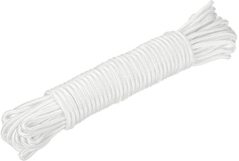 sourcing map Polypropylene Rope Braid Cord 30M/98.5ft 8mm Dia White for Indoor Outdoor Camping Clothes Line