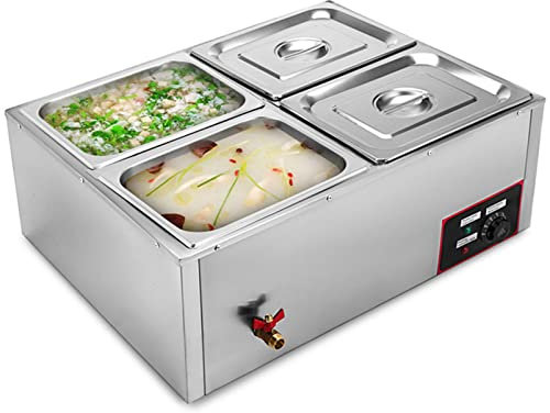 Scaldavivande Elettrico, scaldavivande Commerciale, scaldavivande Elettrico a 4 vassoi, scaldavivande da Buffet in Acciaio Inox da 850 W, Tavolo a Vapore Catering e ristoranti
