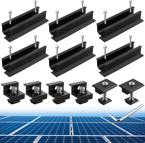 Anbte 6 Piezas Soporte Placas Solares 120mm*25mm Aleación de Aluminio, 4x Abrazaderas para Panel Solar de Z de 30 mm/35 mm y 2 Abrazaderas Centrales para Caravanas, Furgonetas, Cobertizos