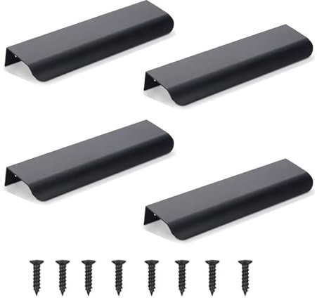 GSHUR 4 Stück Möbelgriffe Versteckter Türgriff Schrankgriffe Aluminium Schubladengriff Versteckter Griffe Unsichtbare Möbelgriffe Küchengriffe - Schwarz,12cm(abgerundete Kante