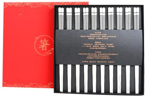 Palillos, palillos chinos Japanese Porcelain Chopsticks Set Gift BoxReusable Dishwasher Safe Chopsticks Gift Set with Case High-Grade Bone Ceramics Black Wave Chopsticks with Delicate,5pairs(10pairs)