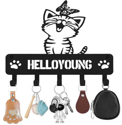 Lvjkes Porte clef mural, Accroche clef mural Avec 5 crochets, Utilisation polyvalente, Convient aux chambres, entrées, garages (Chaton)