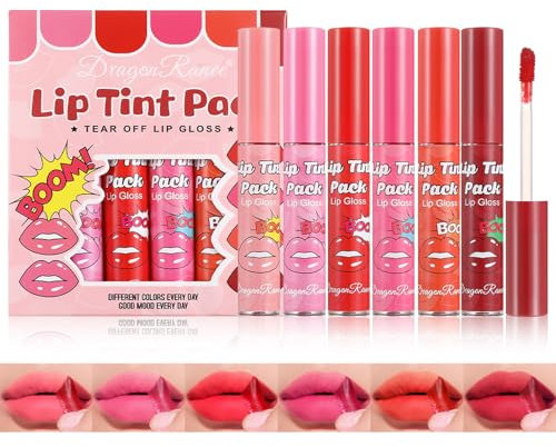 6 Farben Peel off Lip Stain Set, Abziehbar Lippenkonturenstift Tattoo Matte Finish Lip Tinted Lippenstift Flüssiger Lippenstift Langanhaltende Leuchtende Farben