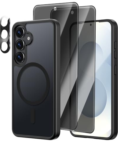 [4 in 1] Magnetic for Samsung Galaxy S25 Case, 2 Pics Privacy Screen Protectors and 1 Pic Camera Protector, Fit for MagSafe, Military Grade Shockproof Translucent Matte Galaxy S25 Cover 6.2“, Black