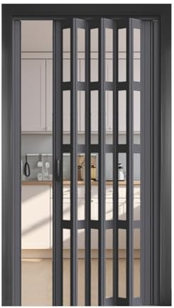 PVC-Falttüren für den Innenbereich, 202 cm hohe Ziehharmonika-Schiebetür mit Hardware-Kit, Waschküche/Innenraum/Raumteiler/Türöffnung, faltbares Türgitter mit Acrylplatte (schwarz, 80 x 202