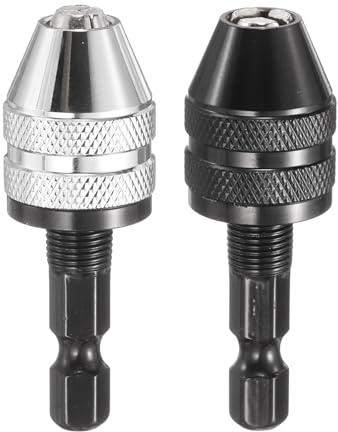 sourcing map Juego de 2 portabrocas sin llave, adaptador de conversión de portabrocas de 0.3-8.0 mm con vástago de 1/4 pulgadas para taladros eléctricos, destornilladores inalámbricos y herramientas