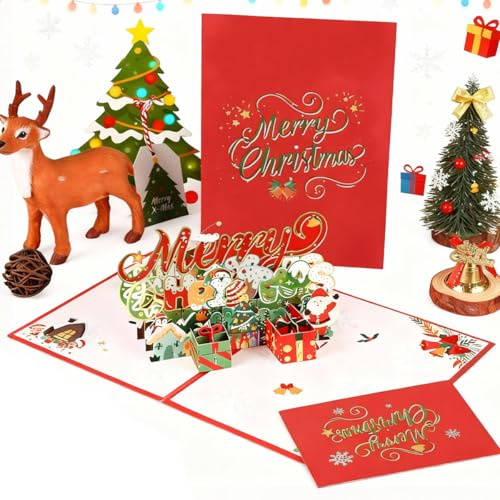 AUMAYCO Weihnachtskarte, Pop Up Karte Weihnachten, 3D Weihnachtskarten mit Umschlag und Blankokarte, Christmas Greeting Cards, Gutscheinkarte Weihnachten für Kinder Freunde Familie (B Stil)