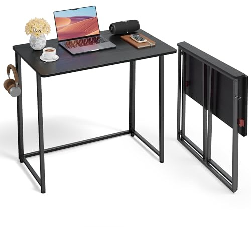 Xbro Scrivania Pieghevole Salvaspazio 80x45x75 cm, Tavolo da Computer Compatto Richiudibile per Ufficio, Casa o Studio, Adatta a Piccoli Spazi, Colore Nero