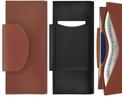 Realand Geldumschläge mit 2 Fächern, Geldorganizer und Kreditkartenhalter, PU-Leder, für Damen und Herren, Geldschein, Rechnung, 2 Stück, Schwarz/Braun, Minimalistisch