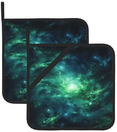 Set di 2 presine da cucina con stampa verde galassia, sottopentola per cucina e cottura