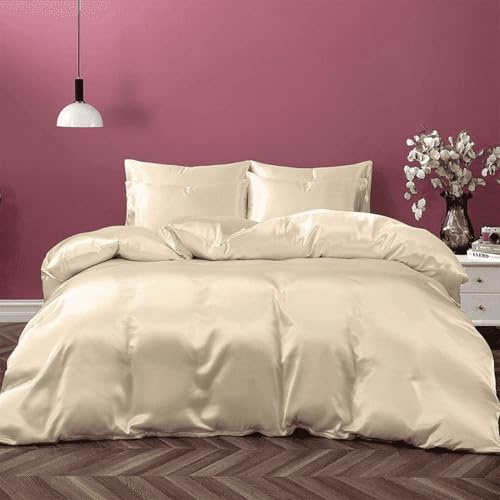 AVINYA Divine Pure Mulberry Silk Duvet Cover - 19 Momme 6A Graded Silk - 1 Piece Duvet Cover Full/Queen 90 x 90, Ivory