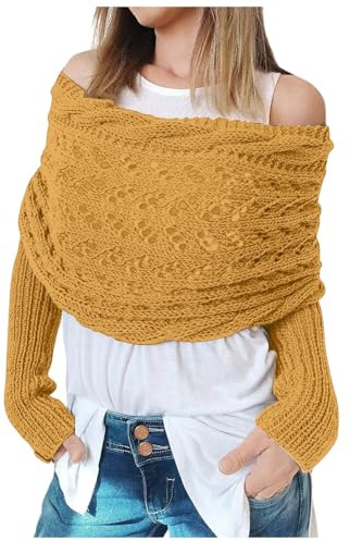 Schal mit Ärmeln Damen Multifunktionaler Schal Gestrickter Schal Sweater Wrap mit Ärmel Boho Pashmina Schal Umhang Strickschal Winter Mode Poncho Schal Ärmelschal für Frauen Wickelschal Damenschal