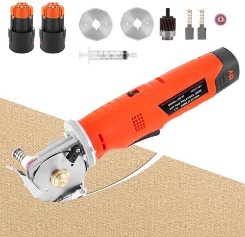 Cortadora de tela rotativa eléctrica inalámbrica, tijeras de tela recargables con iluminación frontal, 2 cuchillas, tijeras de costura de mano, tijeras de tela multicapa para alfombras
