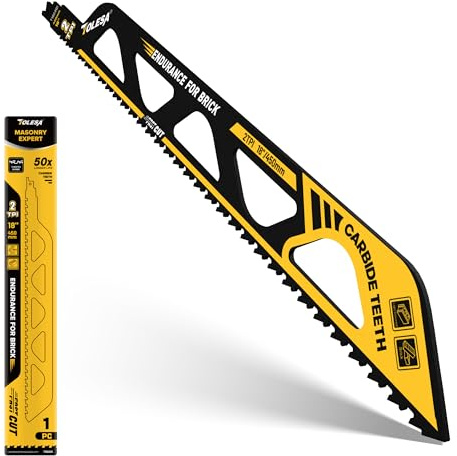 TOLESA Carbide Reciprocating Saw Blade, 450mm 2TPI for Masonry, 1-Pack | Carbide Teeth Strip, 2TPI Large-Particle Serrations, 50% Faster Cutting, Cuts Aerated Concrete, Hollow Brick, Brick