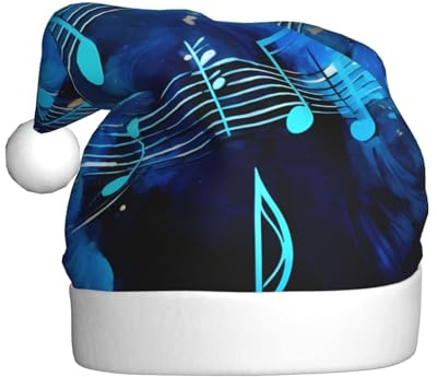 WHJSHOP Blaue Weihnachtsmütze mit Musiknoten für Erwachsene, Halloween-Party