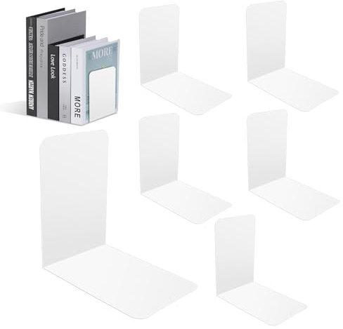 Rlssaki 6 Piezas Sujeta Libros Estanteria Metal, Sujetalibros Organizador, Aguanta Libros Antideslizantes, Sujetalibros Metálico, para Oficina, Hogar, Escuela y Biblioteca (15 * 15 * 10 cm, Blanco)