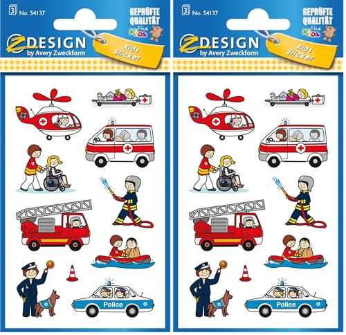 AVERY Zweckform 54137 Kinder Papier-Sticker Berufe 30 Aufkleber (für Jungen und Mädchen, Polizei, Feuerwehr, Notarzt, Kindergeburtstag, Mitgebsel, Gastgeschenk, zum Spielen, Sammeln, Basteln)