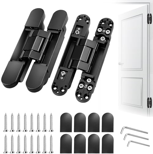 2 Pack Hidden Door Hinges Invisible Hinges Concealed Hinges Zinc Alloy 180 Degree Swing Hinge 3 Way Adjustable Butt Hinge for Bookcase Cabinet Folding Doors