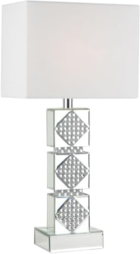 wilko Crystal Mirror Table Lamp, Silver and White, Square Shade, Mirror and Crystal Base, Contemporary Design