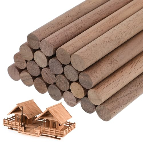 POPETPOP 24pcs Black Walnut Wood Dowels 10mm Diameter 30cm Length, Unfinished Wooden Craft Rods for Cake Supports and DIY Woodcraft Projects