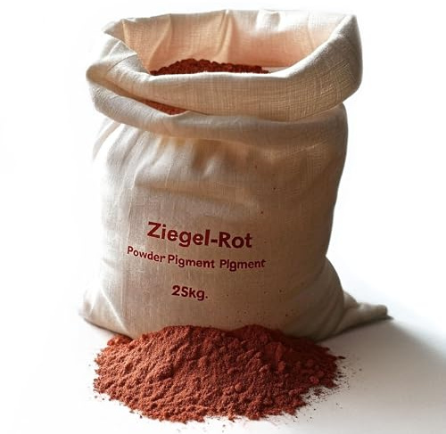 @tec Premium Pigmentpulver, Eisenoxid, Oxidfarbe - 25kg Sack Farbpigmente/Trockenfarbe für Beton + Wandfarbe/Tolle Akzente im Haus und Garten/Pigmentfarbe: Ziegelrot
