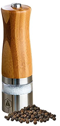 LAGUIOLE - LAGUIOLE - Moulin A Poivre Electrique Broyeur En Bois de Bambou Réglable Pour Gros Sel Condiment Epices Lame en Acier Inoxydable Lumière LED Distributeur d'Epices Marron Clair 20 cm - Bambou - Marron