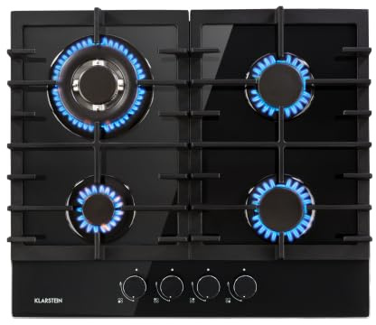 Klarstein Gas Cooker, 4 Burners Gas Hob, 8100W Built In Four Ring Electric Hob, Campervan Cooktops Stainless Steel Glass Top Wok Burner, 4 Ring Kitchen Stoves LPG Cooker Burners Units