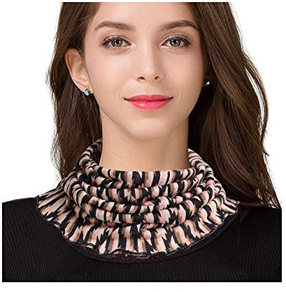 UK_Stone Damen 100% Wolle Schlauchschal Halstuch Unifarben Blumen Hahnentritt Leopard Muster Abnehmbar Faux Kragen