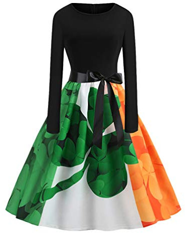 Robe De Fête De La Saint-Patrick Col Rond Imprimé Floral Vintage Confortable Respirante Printemps-Automne