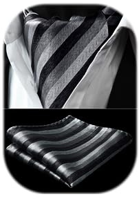 HISDERN Krawattenschal Herren Grau schwarz Hochzeit Punkt Halstuch Taschentuch Paisley Business Ascot Krawatte und Einstecktuch Set