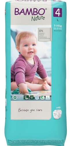 Bambo Nature Babyblöjor, storlek 4 (7–14 kg) – 48 st. Premium diapers med förbättrad läckagesäkerhet | Ultimat komfort och frihet för aktiva barn | Dermatologiskt testade nappies