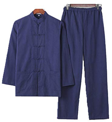 FLY FLU Tai Chi Uniforme Costume Pour Hommes - Chinois Traditionnel Art Martial Wing Chun Shaolin Kung Fu Veste Vêtements De Formation -Vêtements Chinois,Navy-180cm