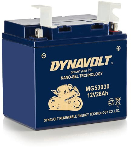 Batería de moto Dynavolt NANO-GEL MG53030 12V 28Ah 350A, reemplaza 53030, Dimensiones: 178x123x166mm, Batería de moto de gel sin mantenimiento y a prueba de fugas
